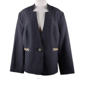 Isabella Women's Suit Black Solid Notch Neck Long Sleeve One Button Front Blazer